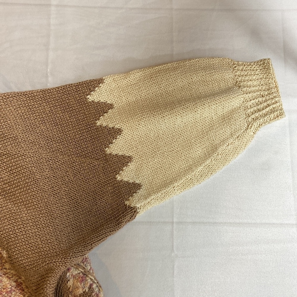 Handmade Knit Boho Sweater Tan Cream Pastel Cozy Cottagecore Large Chunky - Picture 9 of 14